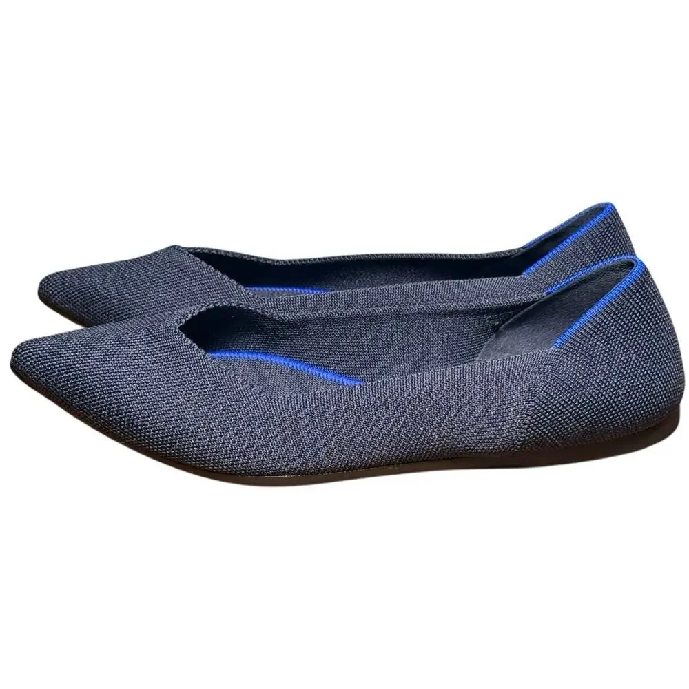 Rothys The Point Flats Womens 9.5 Maritime Navy Blue Pointed Toe Knit Shoes